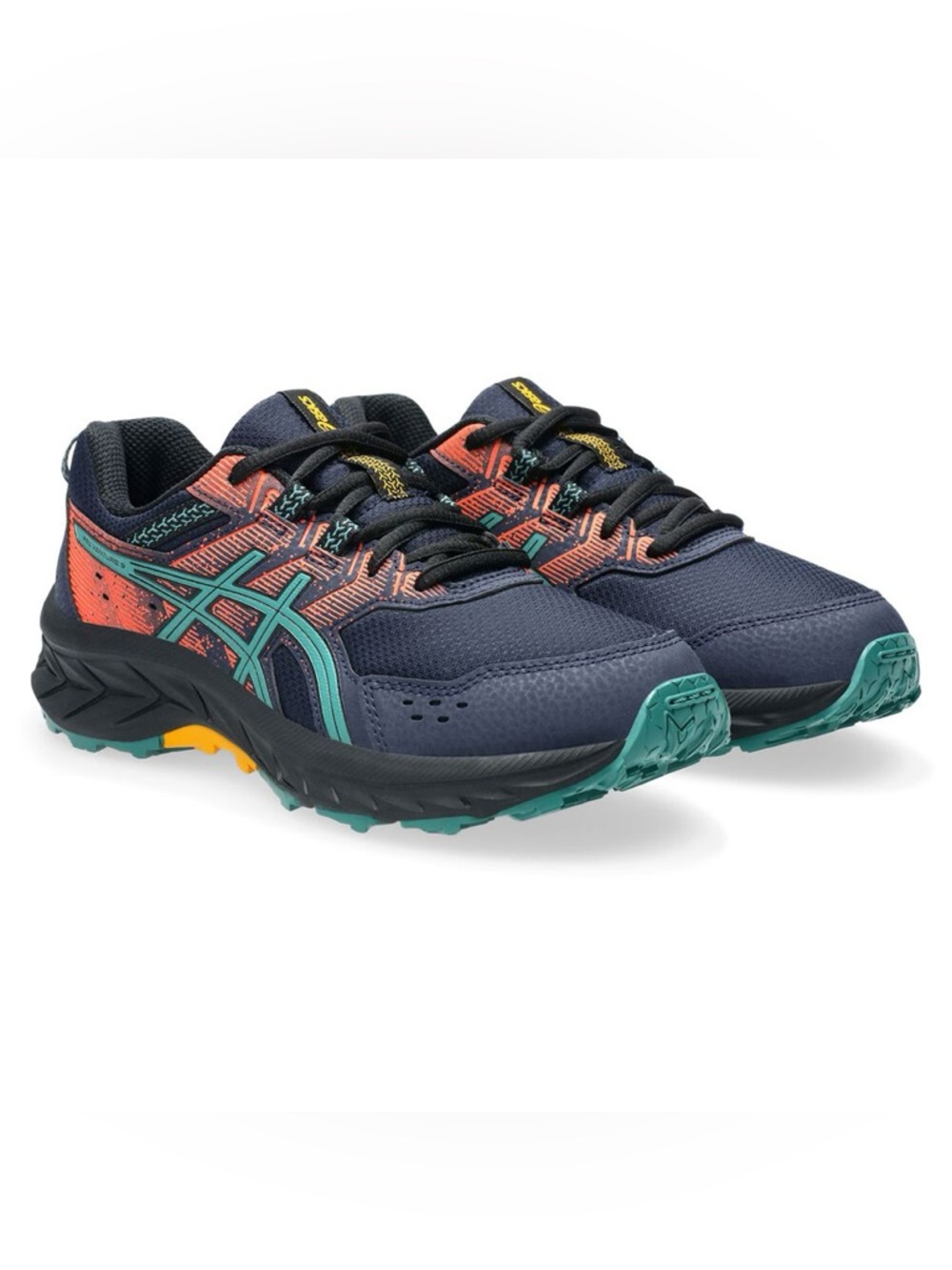 ASICS Gel-Venture 9 Navy Blue Boys Sneakers with Teal & Coral Highlights